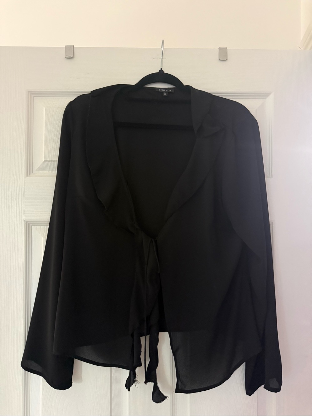 Black Tie-Front Sheer Blouse Jacket - Women